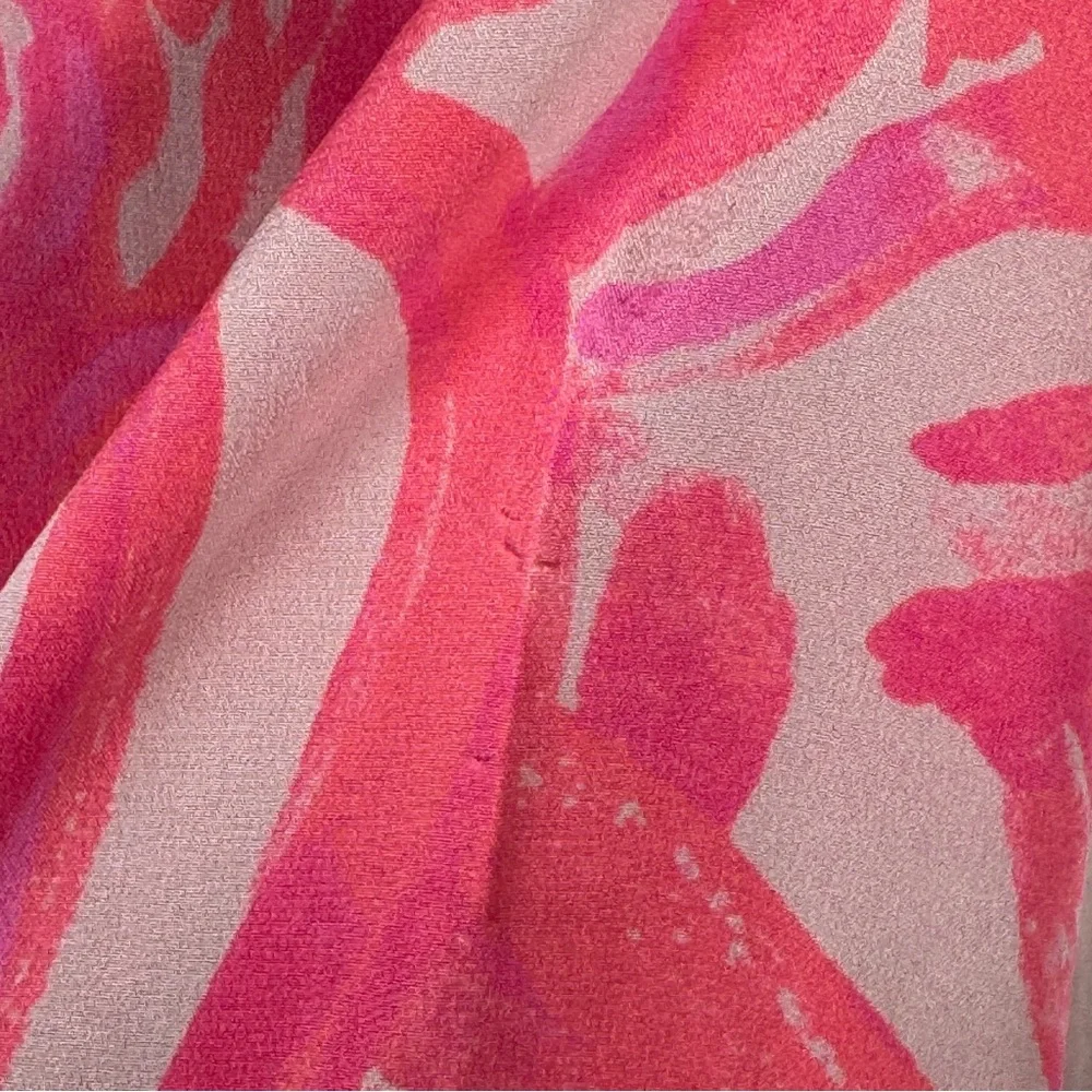 LILLY PULITZER Amelia Island Silk Tunic Pink Coral Navy Split Neckline Sz Small - Picture 6 of 10